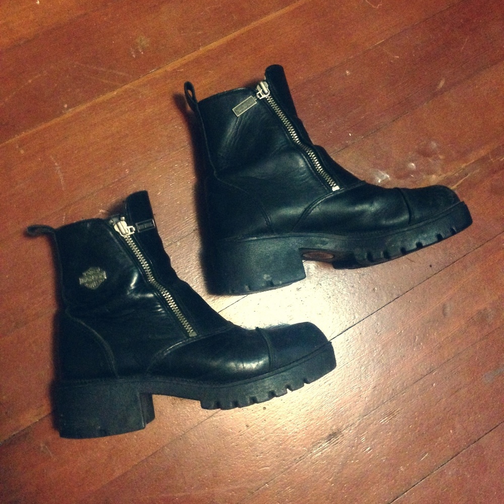 Harley Davidson Black Leather Moto Boots